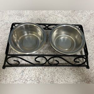 Double Stainless Pet Bowls on Pedestal
